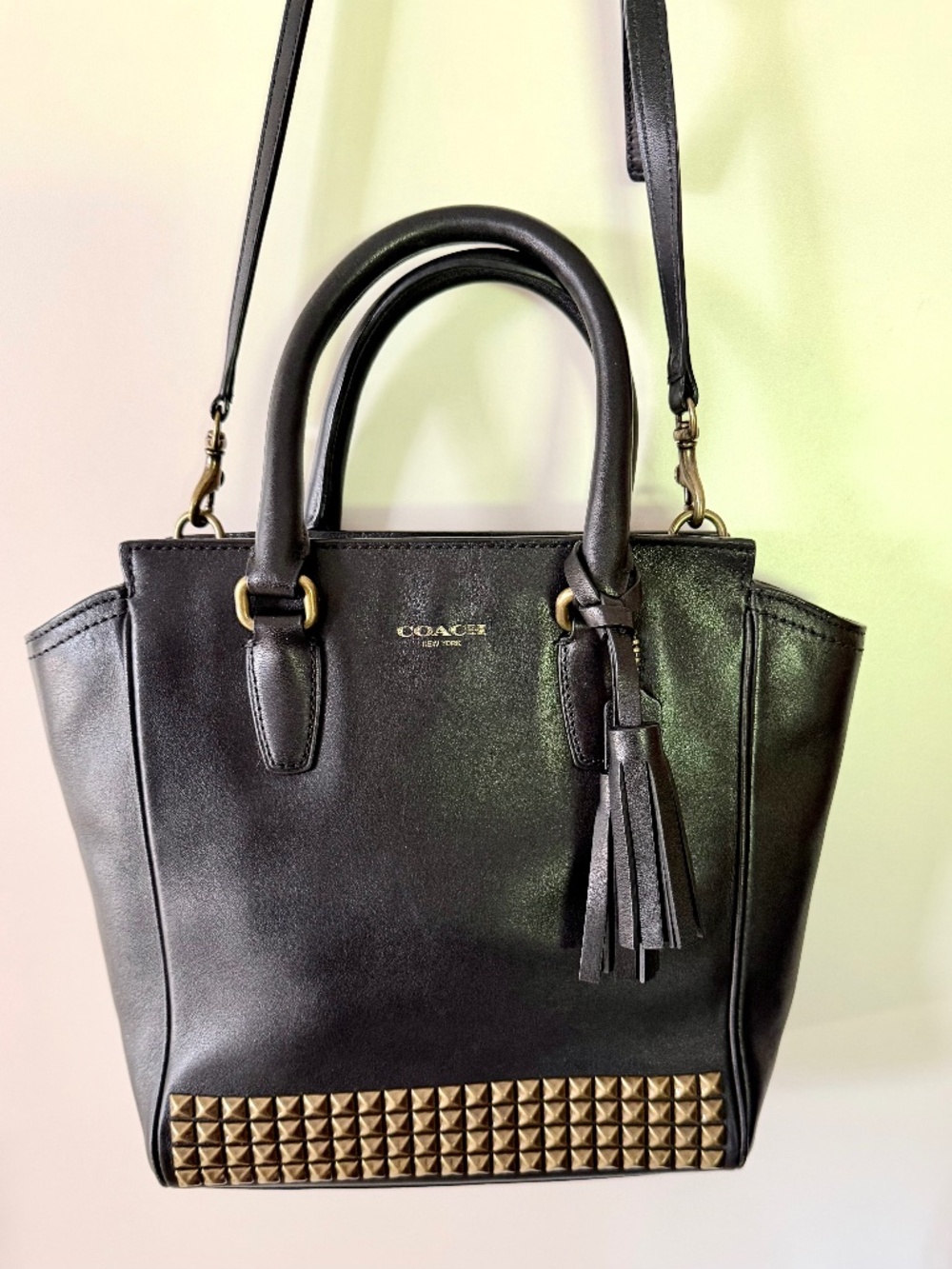 Coach Legacy Studded Mini Tanner Black Leather Crossbody Satchel Bag